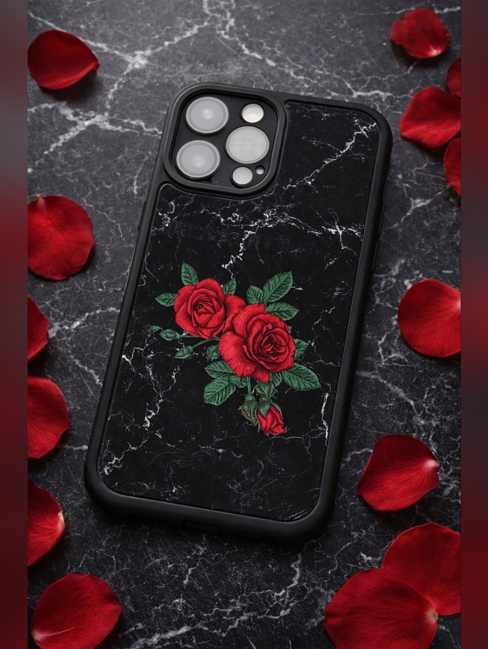 Lumarke Black Marble Rose iPhone 13 Pro Case 6.1 Shockproof Floral Cover NWT